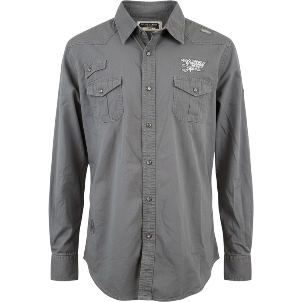 Blac Label Premium LXVIII Mens Large Gray Snap Front Western Utility Shirt Patch